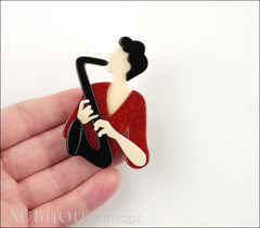 Lea Stein Saxophonist Brooch Pin Black Red Cream Model