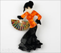 Lea Stein Seville Flamenco Dancer Brooch Pin Black Orange Front