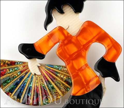 Lea Stein Seville Flamenco Dancer Brooch Pin Black Orange Gallery