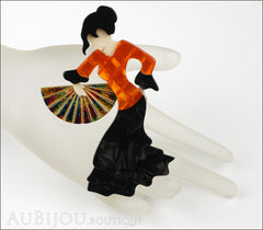 Lea Stein Seville Flamenco Dancer Brooch Pin Black Orange Mannequin