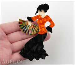 Lea Stein Seville Flamenco Dancer Brooch Pin Black Orange Model