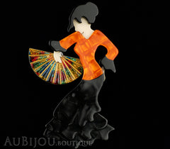 Lea Stein Seville Flamenco Dancer Brooch Pin Black Orange