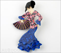 Lea Stein Seville Flamenco Dancer Brooch Pin Blue Floral Front