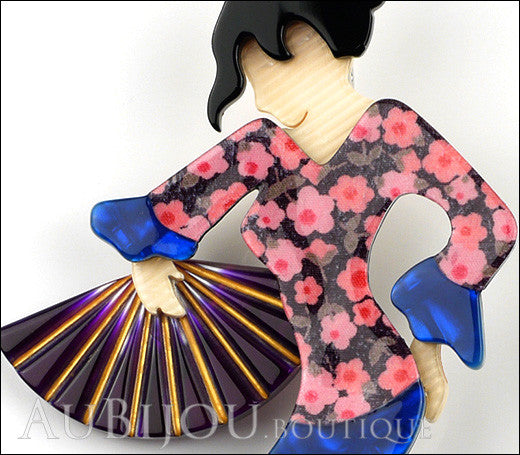 Lea Stein Seville Flamenco Dancer Brooch Pin Blue Floral Gallery