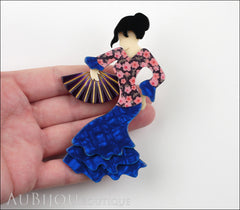 Lea Stein Seville Flamenco Dancer Brooch Pin Blue Floral Model