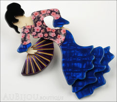 Lea Stein Seville Flamenco Dancer Brooch Pin Blue Floral Side
