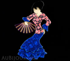 Lea Stein Seville Flamenco Dancer Brooch Pin Blue Floral