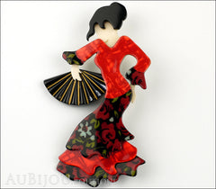 Lea Stein Seville Flamenco Dancer Brooch Pin Red Black Front