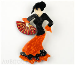Lea Stein Seville Flamenco Dancer Brooch Pin Orange Black Front