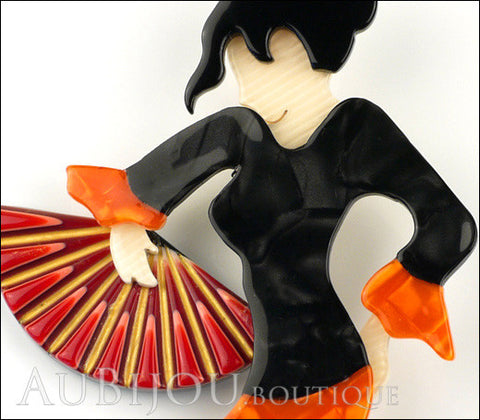 Lea Stein Seville Flamenco Dancer Brooch Pin Orange Black Gallery