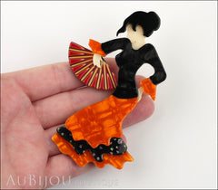 Lea Stein Seville Flamenco Dancer Brooch Pin Orange Black Model