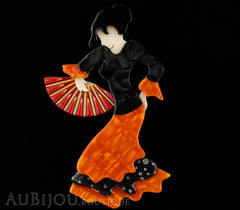 Lea Stein Seville Flamenco Dancer Brooch Pin Orange Black