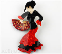 Lea Stein Seville Flamenco Dancer Brooch Pin Floral Red Front