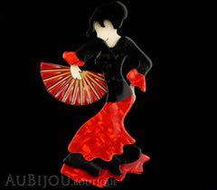 Lea Stein Seville Flamenco Dancer Brooch Pin Floral Red