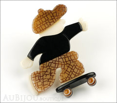 Lea Stein Skateboarder Boy Brooch Pin Chocolate Brown Mesh Black Side