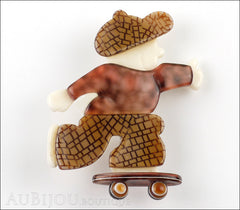 Lea Stein Skateboarder Boy Brooch Pin Chocolate Brown Mesh Tortoise Front