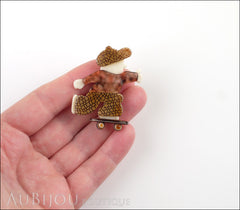 Lea Stein Skateboarder Boy Brooch Pin Chocolate Brown Mesh Tortoise Model