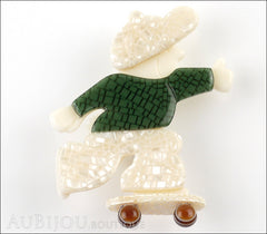 Lea Stein Skateboarder Boy Brooch Pin Pearly White Green Mesh Front