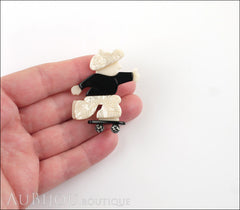 Lea Stein Skateboarder Boy Brooch Pin Pearly White Mesh Black Model