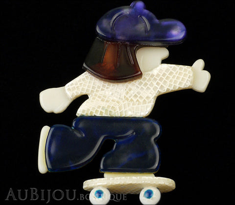 Lea Stein Skateboarder Girl Brooch Pin Blue White Tortoise Purple Gallery