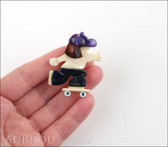 Lea Stein Skateboarder Girl Brooch Pin Blue White Tortoise Purple Model
