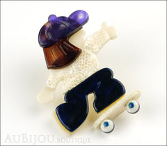 Lea Stein Skateboarder Girl Brooch Pin Blue White Tortoise Purple Side