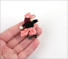 Lea Stein Skateboarder Girl Brooch Pin Pink Mesh Black Red Model