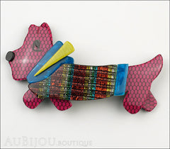 Lea Stein Socks Soknia Terrier Dog Brooch Pin Purple Mesh Rainbow Lurex Front