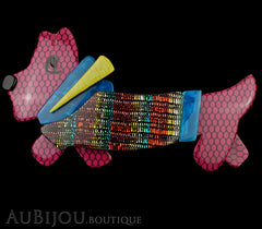 Lea Stein Socks Soknia Terrier Dog Brooch Pin Purple Mesh Rainbow Lurex