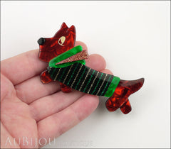 Lea Stein Socks Soknia Terrier Dog Brooch Pin Red Black Green Lurex Model