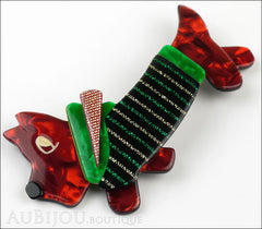 Lea Stein Socks Soknia Terrier Dog Brooch Pin Red Black Green Lurex Side