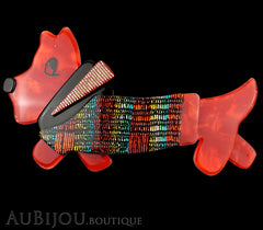 Lea Stein Socks Soknia Terrier Dog Brooch Pin Red Black Rainbow Lurex