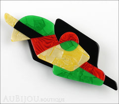 Lea Stein Sonia Delaunay Abstract Art Brooch Pin Black Green Yellow Red Front