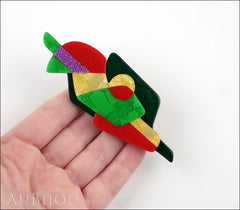 Lea Stein Sonia Delaunay Abstract Art Brooch Pin Green Red Yellow Purple Model