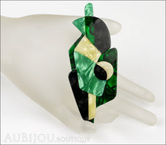 Lea Stein Sonia Delaunay Abstract Art Brooch Pin Pearly Green Black Yellow Mannequin