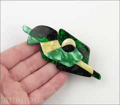 Lea Stein Sonia Delaunay Abstract Art Brooch Pin Pearly Green Black Yellow Model