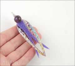 Lea Stein Swallow Brooch Pin Lilac Purple Model