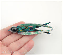 Lea Stein Swallow Brooch Pin Turquoise Floral Model