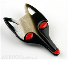 Lea Stein Tete Fox Head Brooch Pin Black Horn Red Side