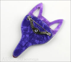 Lea Stein Tete Fox Head Brooch Pin Mosaic Violet Purple Back