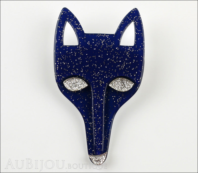 Lea Stein Tete Fox Head Brooch Pin Sparkly Blue Silver Gallery
