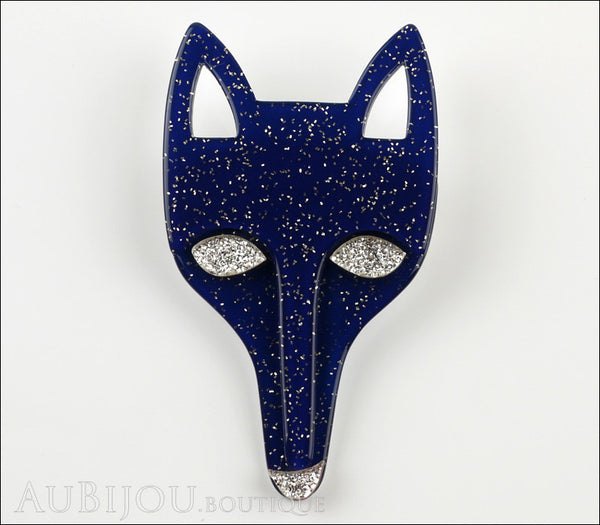 Lea Stein Tete Fox Head Brooch Pin Sparkly Blue Silver Gallery