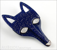 Lea Stein Tete Fox Head Brooch Pin Sparkly Blue Silver Side