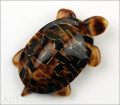 Lea Stein Turtle Brooch Pin Black Tortoise Horn Mosaic Front