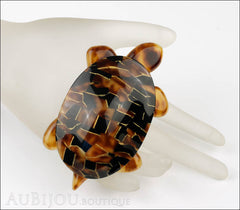 Lea Stein Turtle Brooch Pin Black Tortoise Horn Mosaic Mannequin