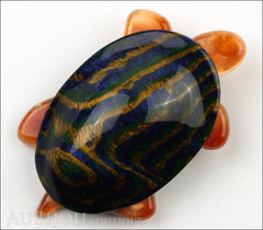 Lea Stein Turtle Brooch Pin Blue Green Gold Amber Front