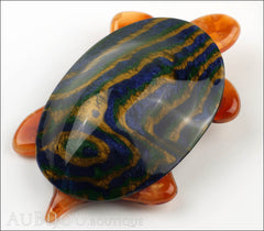Lea Stein Turtle Brooch Pin Blue Green Gold Amber Side