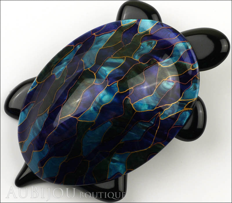 Lea Stein Turtle Brooch Pin Blue Green Mosaic Black Gallery
