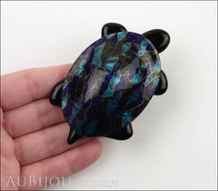 Lea Stein Turtle Brooch Pin Blue Green Mosaic Black Model