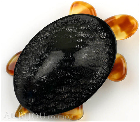 Lea Stein Turtle Brooch Pin Embossed Black Light Tortoise Gallery